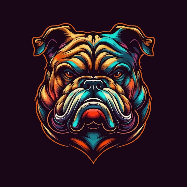 A bulldog with a colorful face