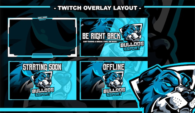 Vector bulldong white and blue gaming layout design streamer twitch