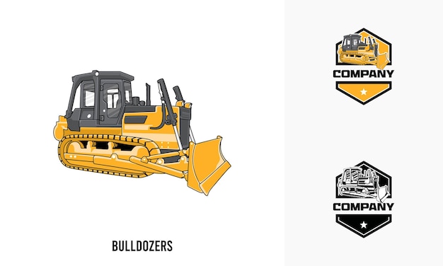 Vettore illustrazione di attrezzature pesanti bulldozer attrezzature pesanti escavatori logo badge vettore modello