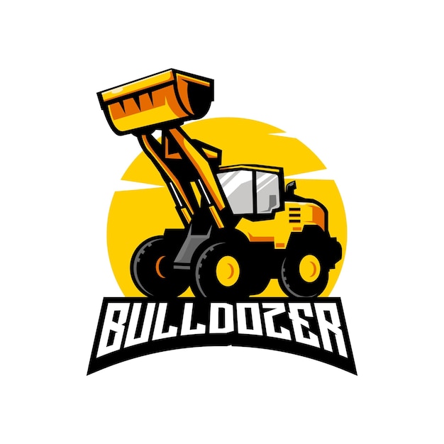 Bulldozer logo design vettoriale per società di costruzioni