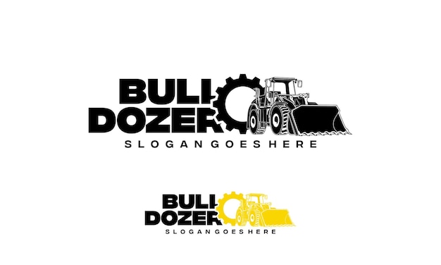 Bulldozer logo ontwerpt concept vector illustratie pictogram voor woningbouw, bouw, reparatie, constructie en aanschaf van zwaar materieel