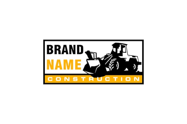 Vettore vettore del modello del logo del bulldozer vettore del logo dell'attrezzatura pesante per l'impresa edile.