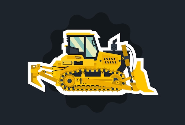 Vector bulldozer tracked vehicles tractor the object circled white outline on a dark background plowman digger vector illustration