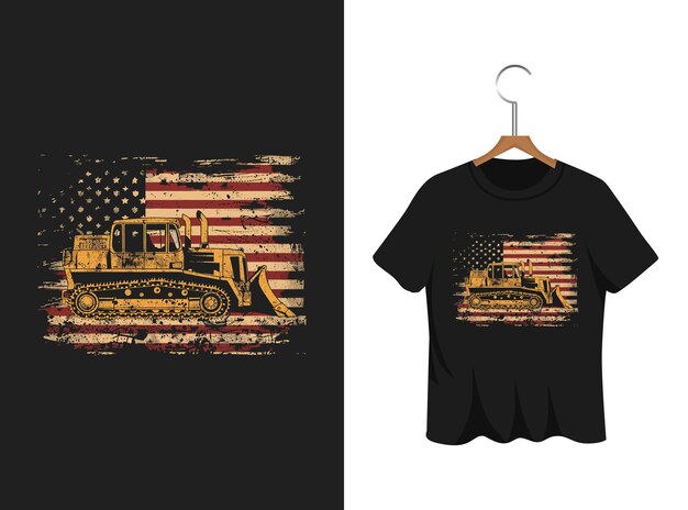 미국 발을 가진 불도저 티셔츠 디자인 미술품