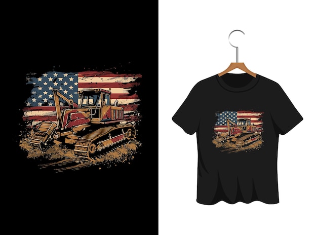 Вектор Бульдозер с американским флагом дизайн футболки художественное произведение