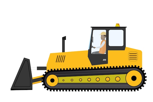 Vector bulldozer with driver vector illustration