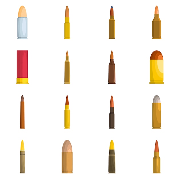 Bullet gun military icons set vector isolated