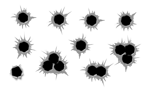 Vector bullet hole template damage and cracks on surface from bullet vector