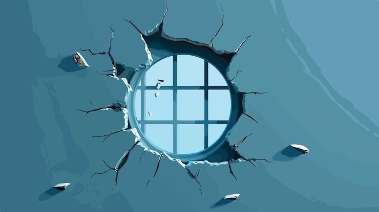 Vector bullet hole on window icon for apps and websites