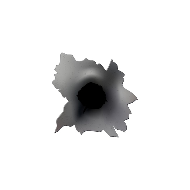 총 또는 권총의 총알 구멍 금속 단일 및 이중 구멍에 총알 표면 손상 및 균열