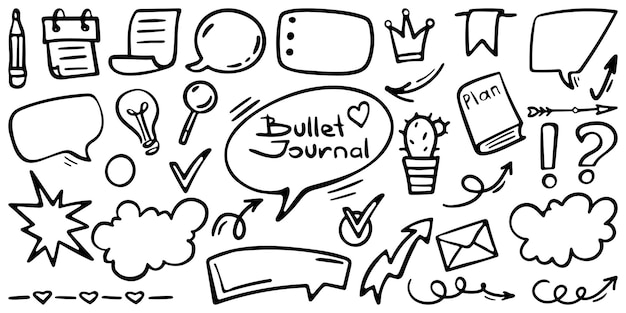 Bullet journal elements handgetekende doodle overzicht set premium vector