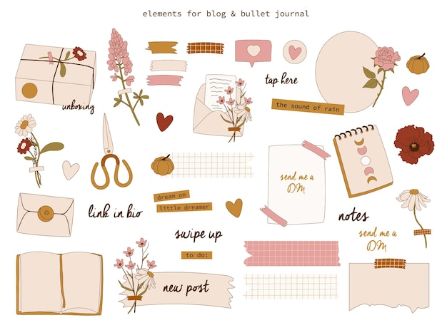 Vector bullet journal elements set.