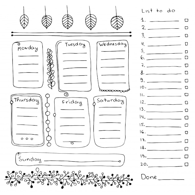 Vector bullet journal hand drawn   elements for notebook, diary and planner. doodle banners