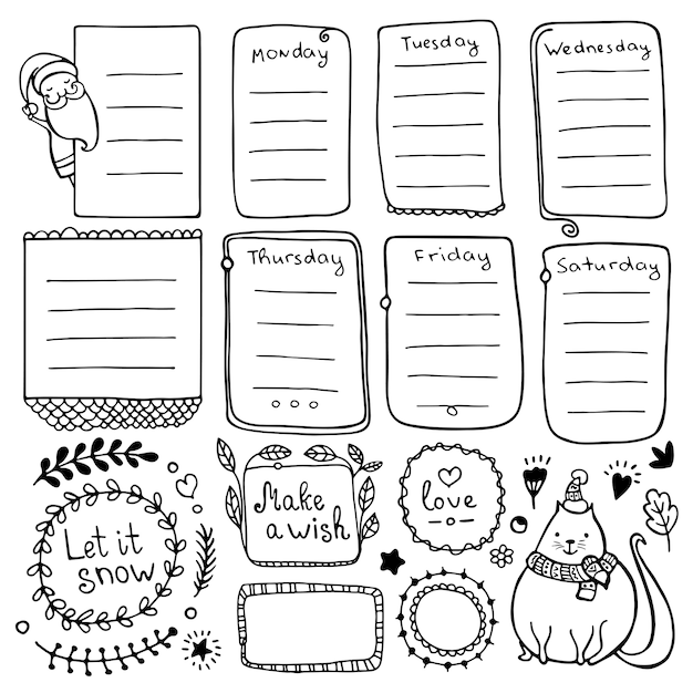 Vector bullet journal hand drawn elements