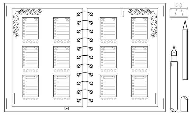 Vector bullet journal handgetekend dagboek effectieve manier om jezelf te organiseren doodle vector illustration