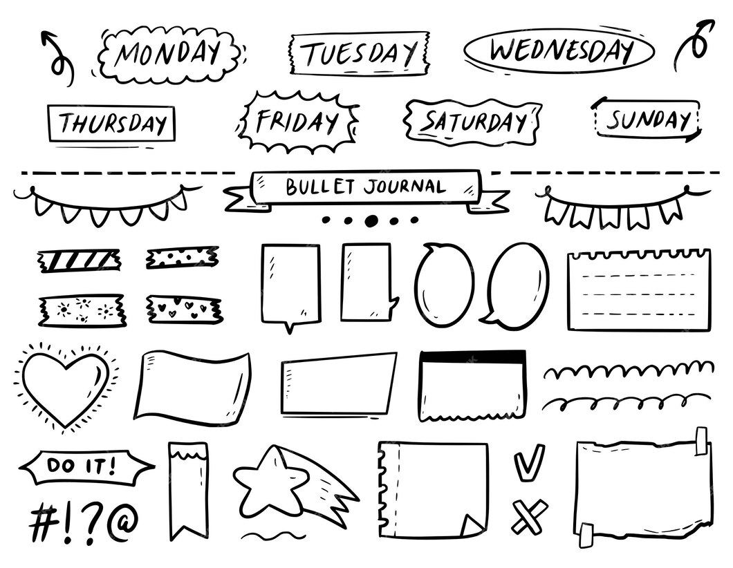 Premium Vector | Bullet journal notes and ornament drawing doodle ...