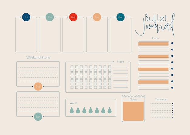 Bullet journal planner sjabloon vectorillustratie