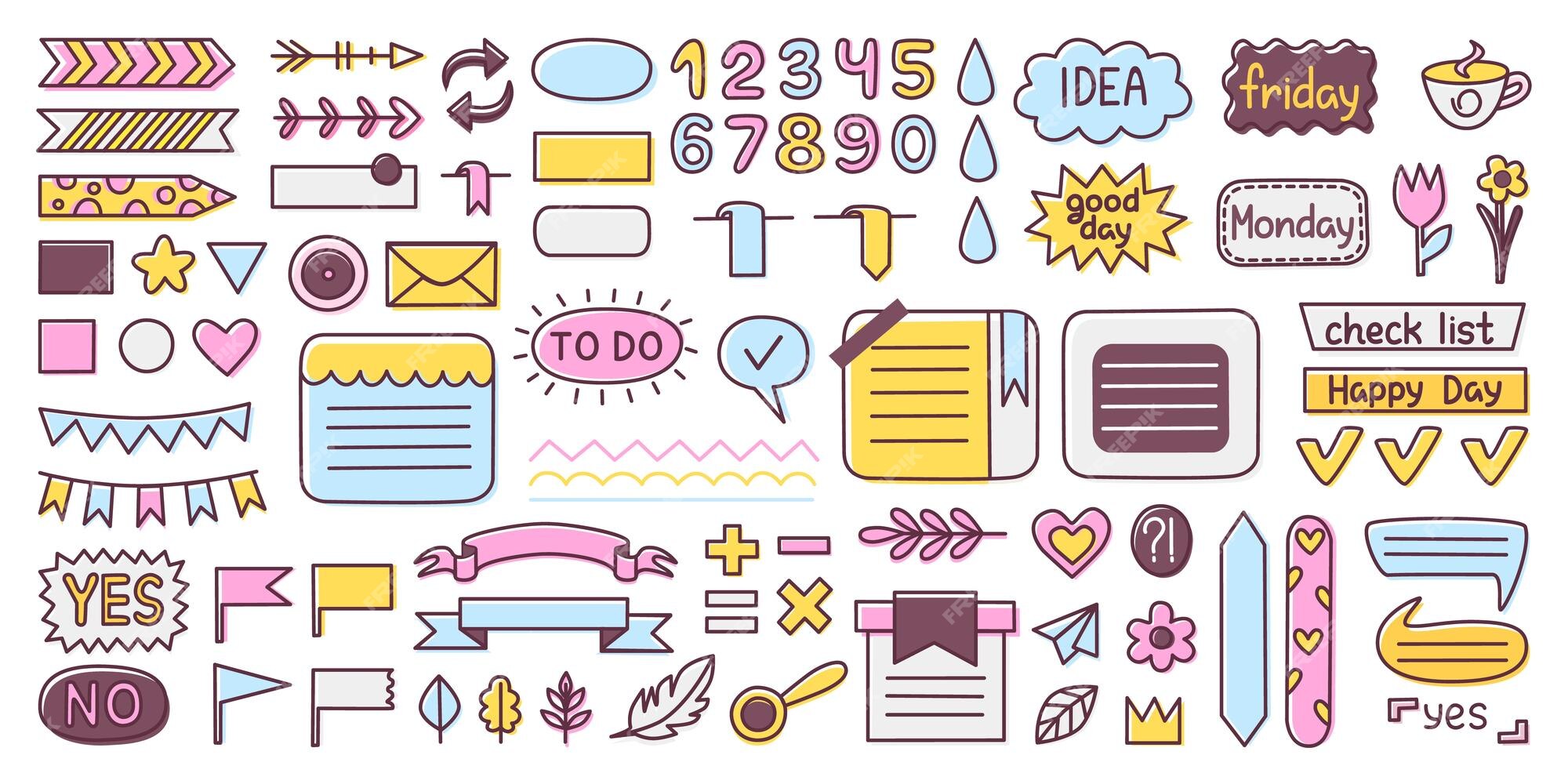 Premium Vector  Cute bullet journal doodle drawing sticker set