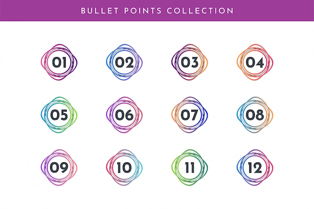 Bullet point number collection set 1 to 12