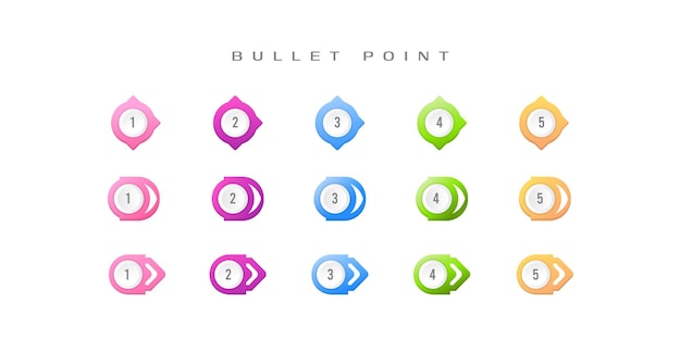 Vector bullet point number icon vector design with gradient trendy color collection