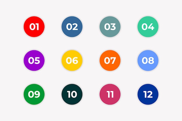 Vector bullet points numbers from one to twelve