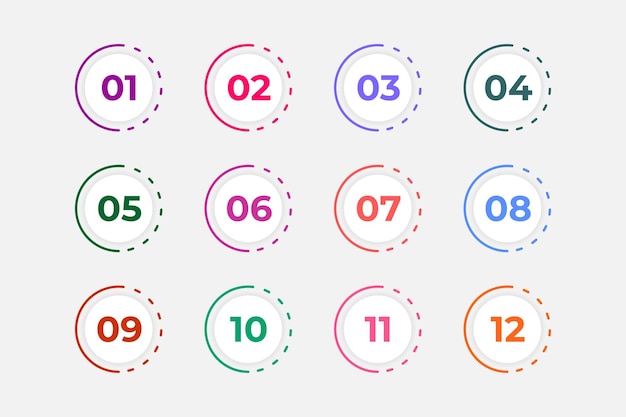 Vector bullet points numbers from one to twelve