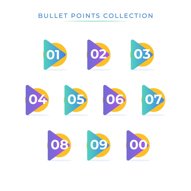 Bullet points numbers pointers for projects in vector