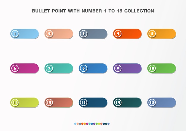 Bullet with number collection. numbers from 1 to 15. infographic buttons and points. design easy to