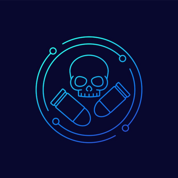 Bullets and skull line vector icon