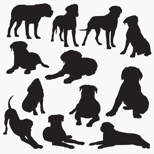 Vector bullmastiff dog silhouettes 