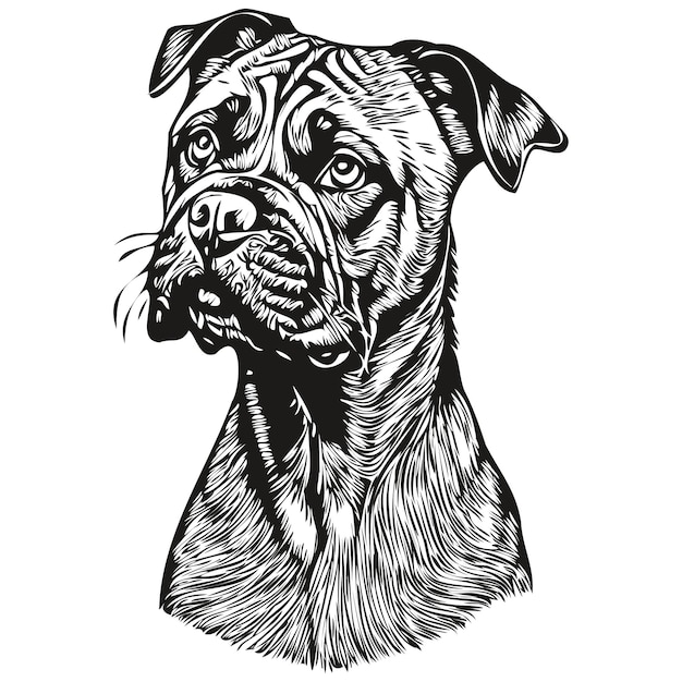 Vector bullmastiff hond contour potlood tekening kunstwerk zwart karakter op witte achtergrond realistisch ras huisdier