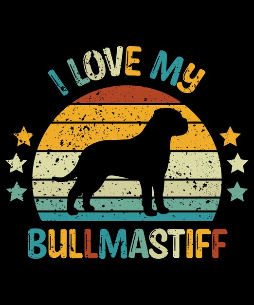 Bullmastiff silhouet vintage en retro tshirt ontwerp