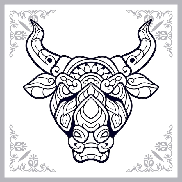 bulls head zentangle arts isolated on white background