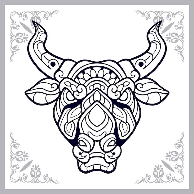 Vector bulls head zentangle arts isolated on white background