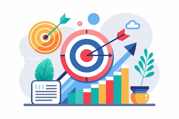 Bullseye Hit on Bar Chart Target analyst data for the stock market trending Simple and minimalist flat Vector Illustration