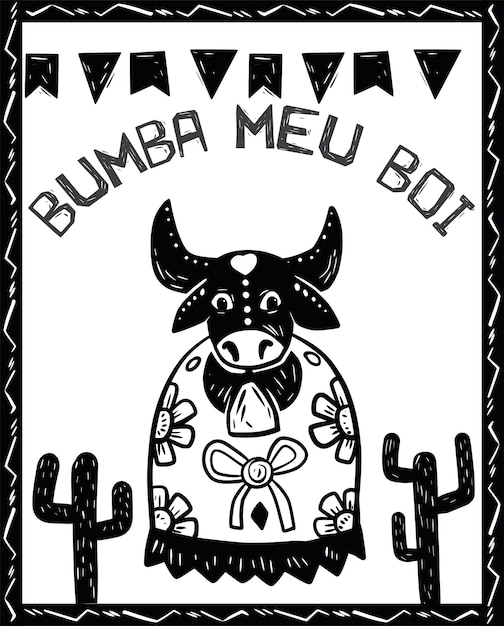 Vector bumba my ox bumba meu boi traditional folklore from brazil woodcut style and cordel literature