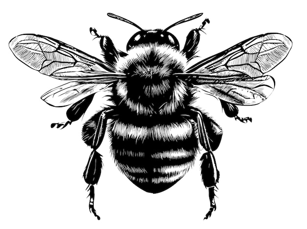 Vettore bumblebee vista laterale schizzo disegnato a mano insetti illustrazione