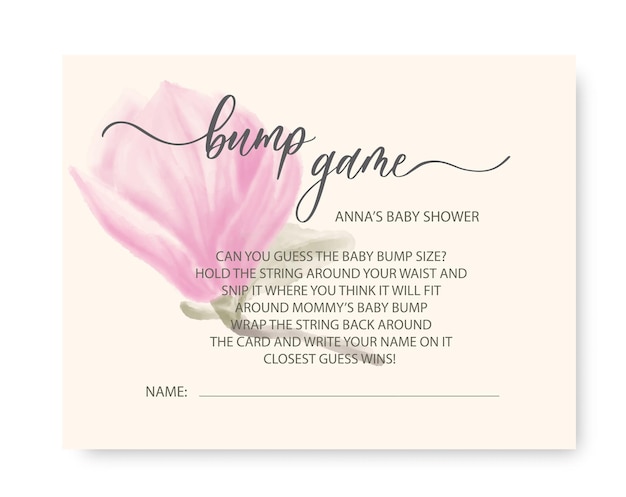 Bump game baby shower card golvende elegante kalligrafie spelling voor decoratie op baby shower