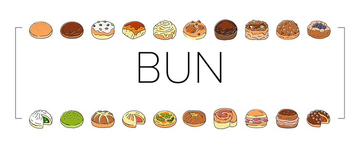 Vector bun food meal bread icons set vector