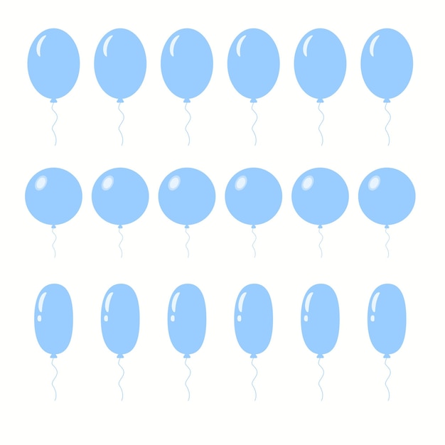 Bunch of balloons for birthday and party Different flying blue ballons with rope