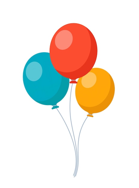 Bunch of balloons for birthday and party Flying ballon with rope Flat icon for celebrate