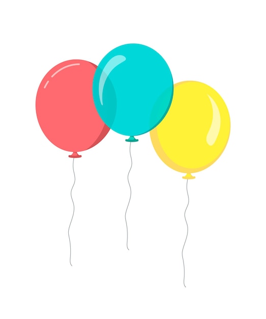 Bunch of balloons in flat style. blue red yellow bright balloons