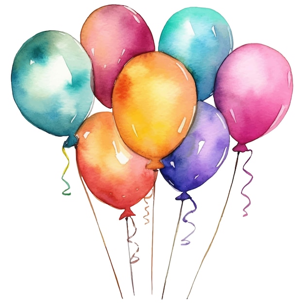 Vector bunch of balloons watercolor illustration hand drawn illustration isolated on white background