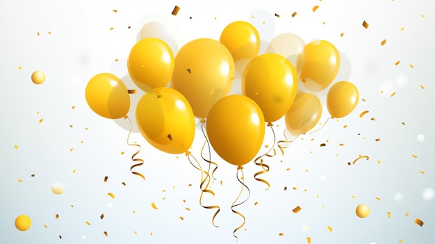 Vector a bunch of balloons with gold ribbons and a white background