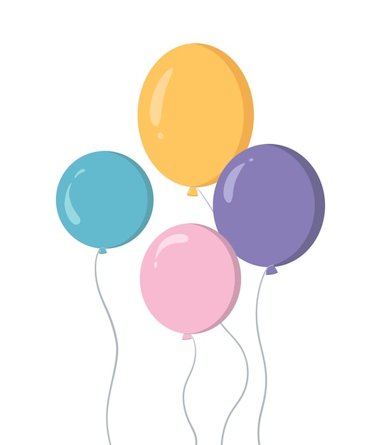 Bunch of colorful balloons in cartoon flat style isolated on white background.