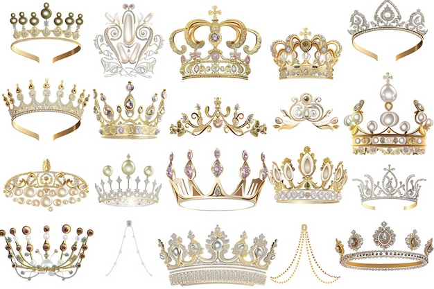 A bunch of crowns that are on a white background