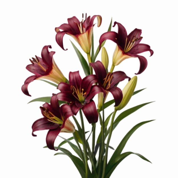 bunch of dark wine color lily flower isolated on plain white background