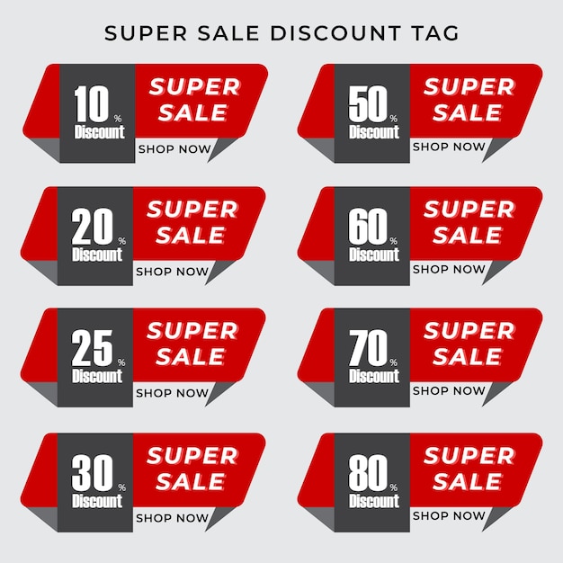A bunch of different tags with super sale tags10203050607090 percent discount tag
