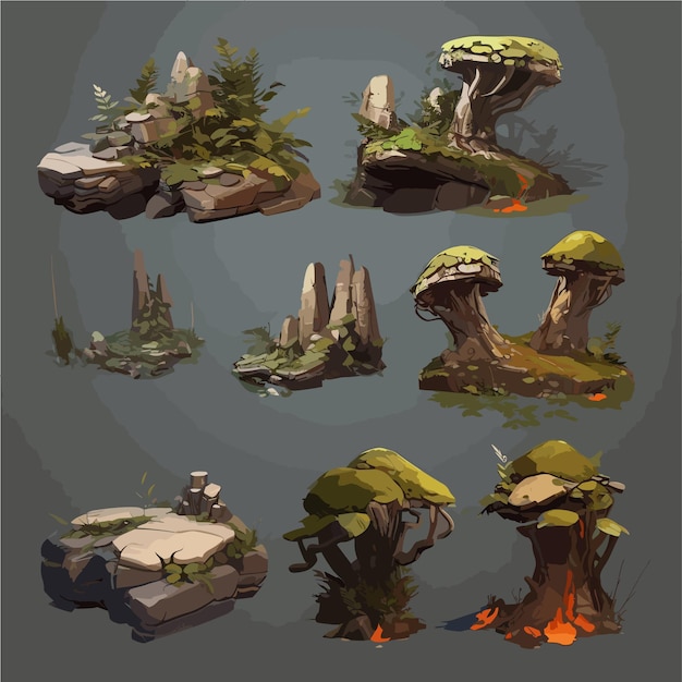 a bunch of different types of rocks and trees game background