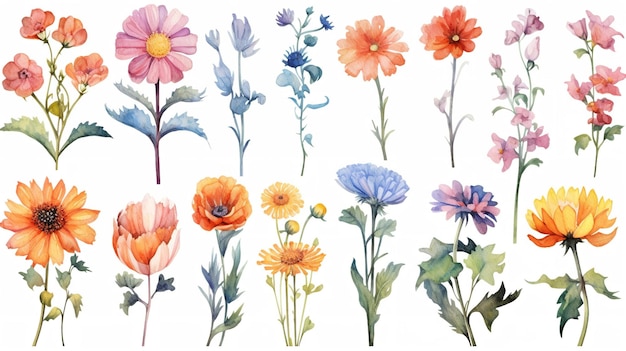 A bunch of flowers on a white background